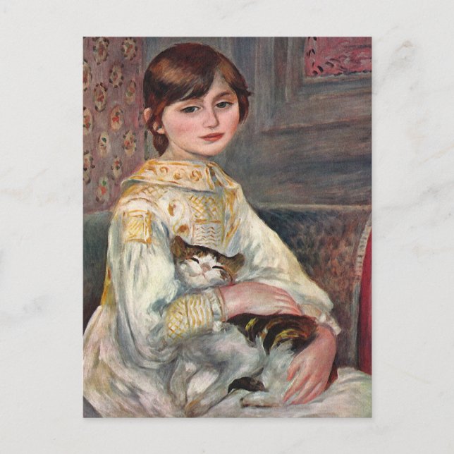 Postal del arte de Renoir: Mlle. Julia Manet con (Anverso)