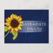 Postal del Boda Navy Blue Sunflower/RSVP