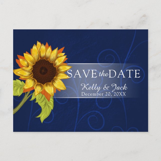 Postal del Boda Navy Blue Sunflower/RSVP (Anverso)