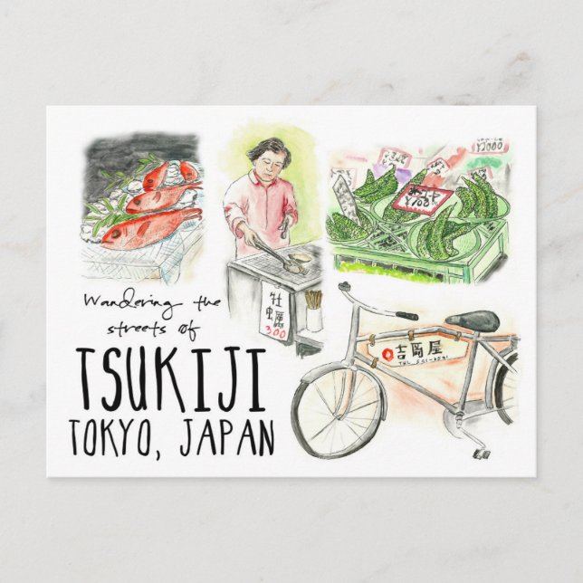 Postal del bosquejo del viaje: Tsukiji que vaga (Anverso)