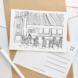 Postal del café París en blanco y negro<br><div class="desc">Una postal en blanco y negro muy bien ilustrada que presenta una hermosa escena de un café parisino.</div>