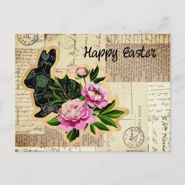 Postal del Collage de Pascua de Bunny Vintage (Anverso)