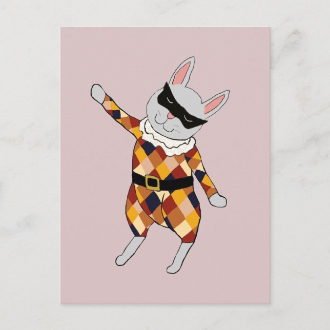 Postal del conejito del Harlequin del baile (Anverso)