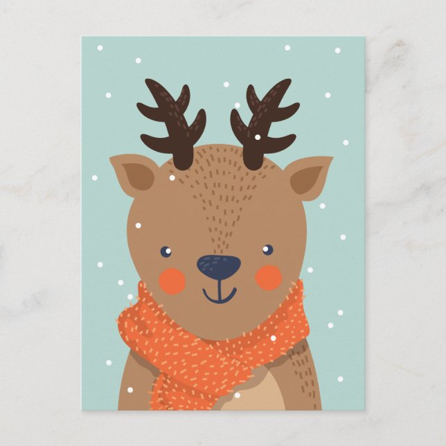 Postal del Deer de Invierno Cute (Anverso)