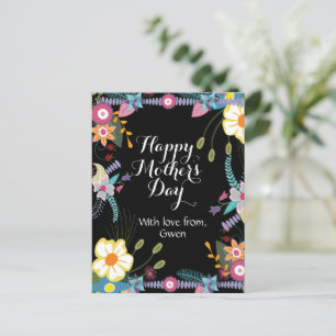 Postal del día de la madre feliz con flores negras