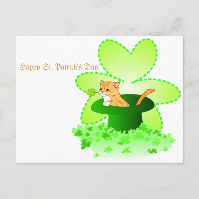 Postal del día de St Patrick del gato (Anverso)