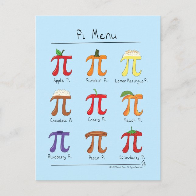 Postal del día del Pi Menu Cuth Math Pi (Anverso)