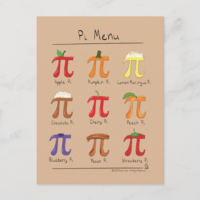 Postal del día del Pi Menu Cuth Math Pi (Anverso)