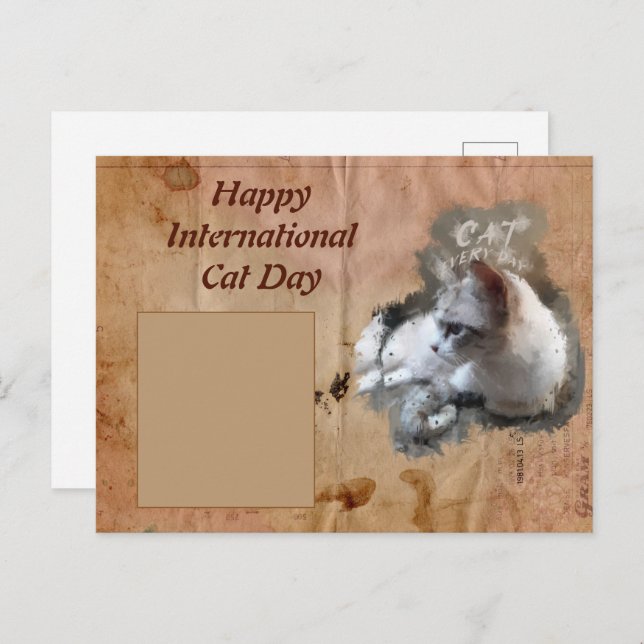 Postal del Día Internacional del Gato Feliz (Anverso / Reverso)