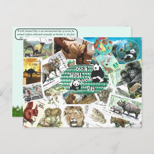 Postal del Día Mundial de los Animales con estampi (Anverso / Reverso)