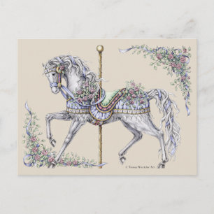 Postal del dibujo del caballo del carrusel del