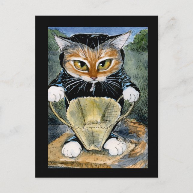 postal del disfraz de gato negro de Halloween (Anverso)
