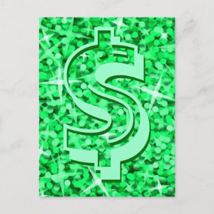 postal del dólar verde glitz '$'