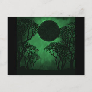 Postal del eclipse de bosque oscuro, verde