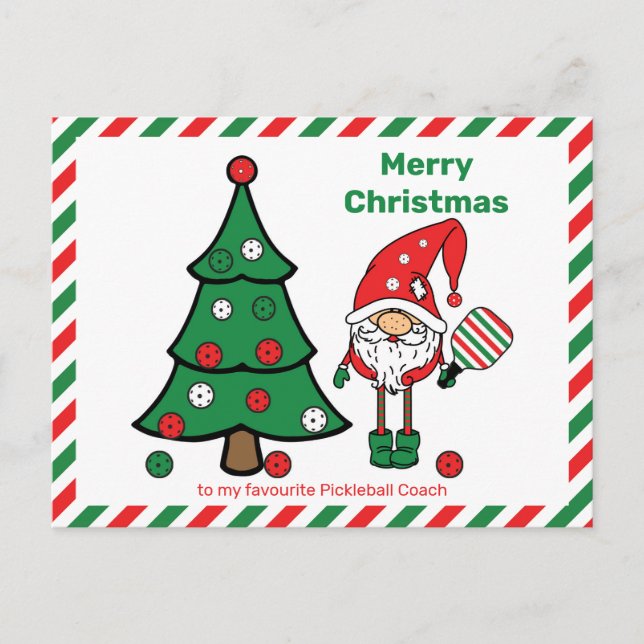 Postal del entrenador de Navidad Pickleball Merry (Anverso)