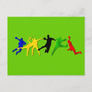 Postal del equipo de balonmano y de jugadores