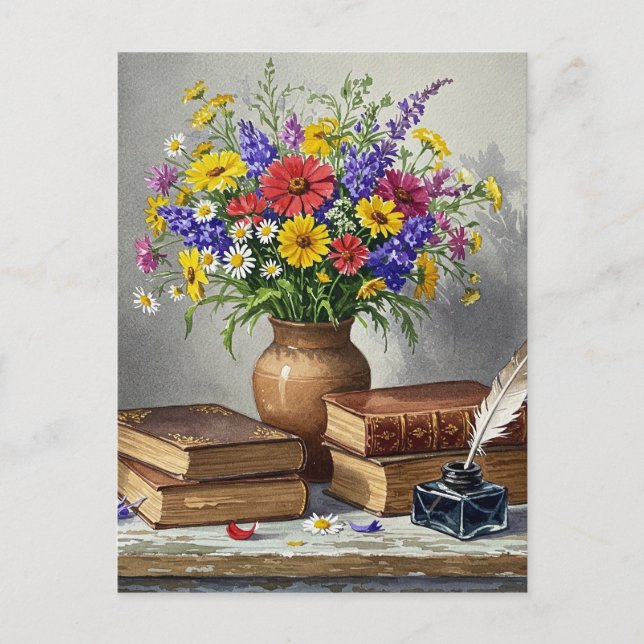 Postal del escritor de Flores de libros retro vint (Anverso)