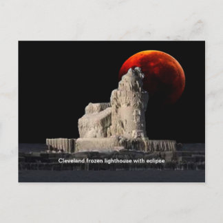 postal del faro congelado de Cleveland