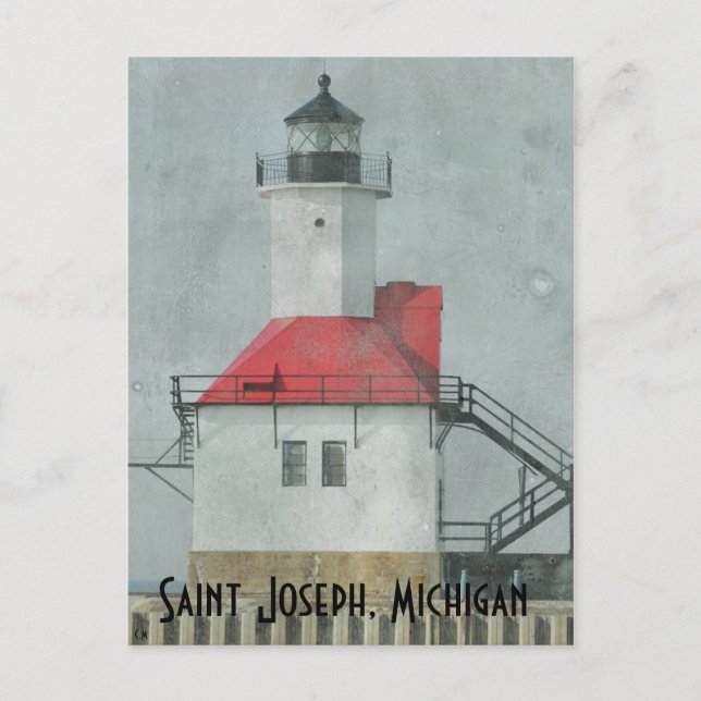 Postal del faro de San Joseph Michigan (Anverso)