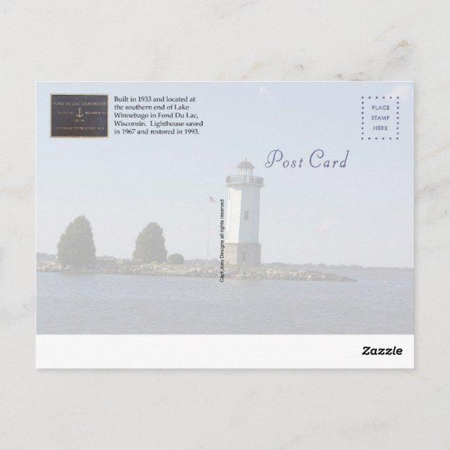 Postal del faro Fond Du Lac (Reverso)