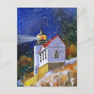 Postal del faro Snowy Maine