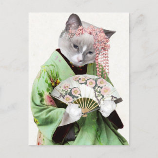 Postal del gatito del geisha