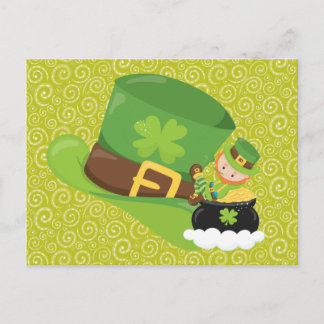 Postal del Gorra Leprechaun Green Swirls Green Ama