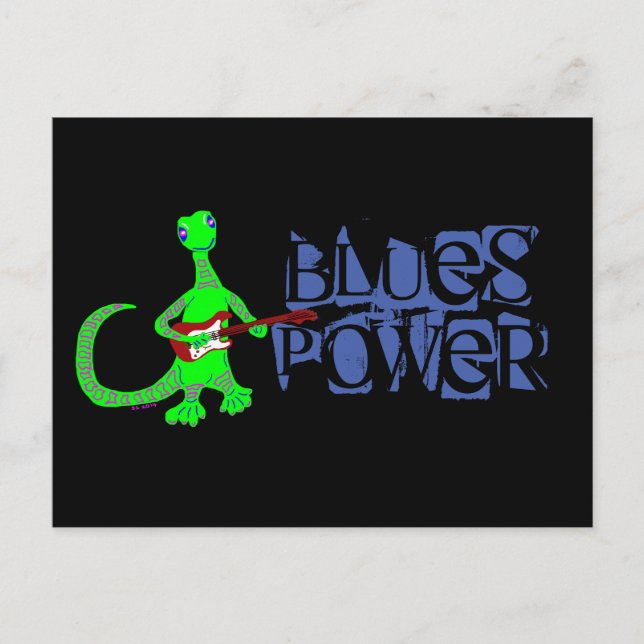 Postal del jugador de guitarra blues Power Lizard (Anverso)
