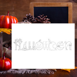 Postal del libro de colores de iconos de Halloween