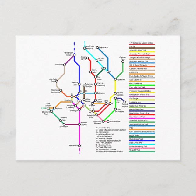 Postal del mapa de bicicletas de Washington DC (Anverso)