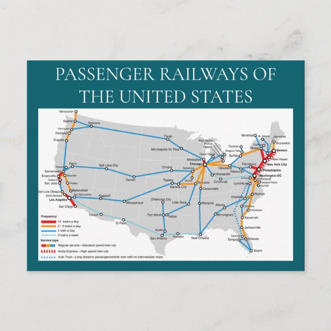 Postal del mapa de ferrocarriles de Estados Unidos (Anverso)