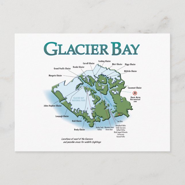 postal del mapa de la bahía de Glaciar (Anverso)