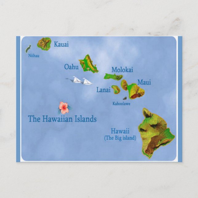 postal del mapa de la isla de Hawái (Anverso)