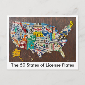 postal del mapa de la placa de licencia