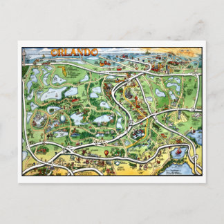 Postal del mapa del dibujo animado de Orlando la