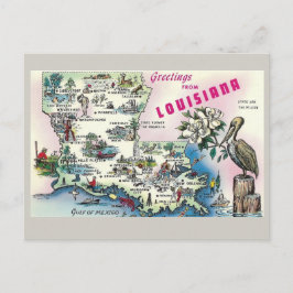 Postal del mapa del estado de Louisiana