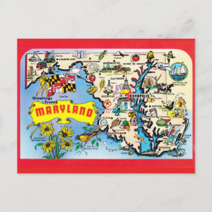 Postal del mapa del estado de Maryland