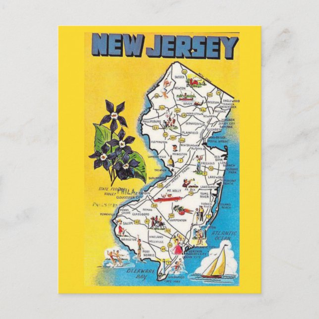 Postal del mapa del estado de Nueva Jersey (Anverso)