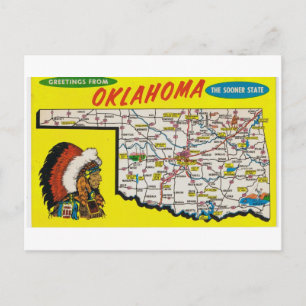 Postal del mapa del estado de Oklahoma