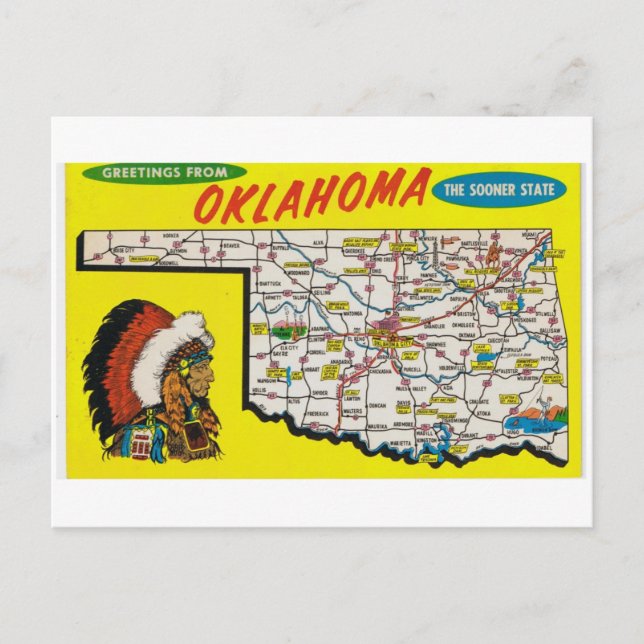 Postal del mapa del estado de Oklahoma (Anverso)