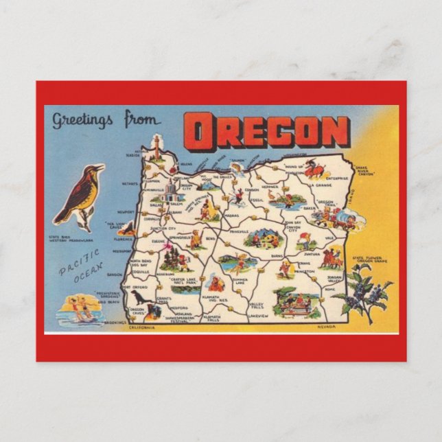 Postal del mapa del estado de Oregon (Anverso)