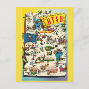 Postal del mapa del estado de Utah