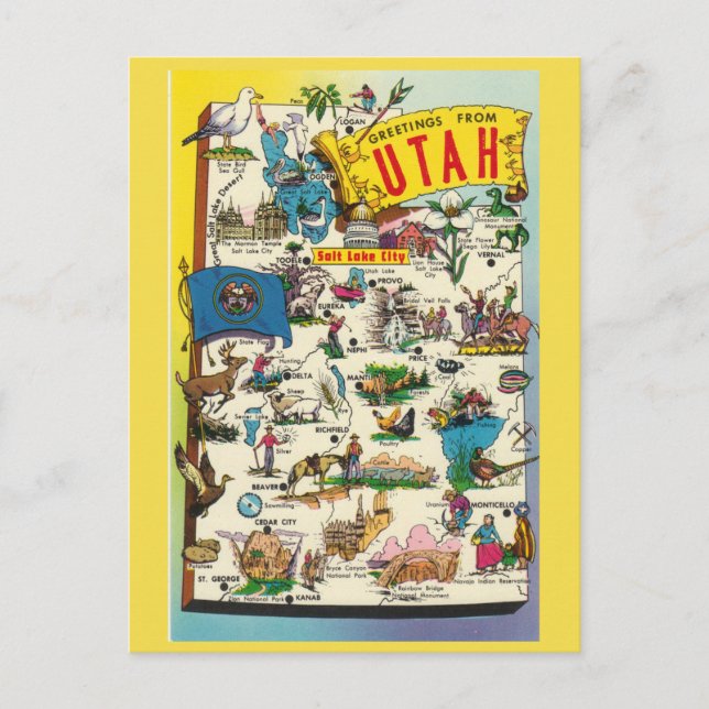 Postal del mapa del estado de Utah (Anverso)