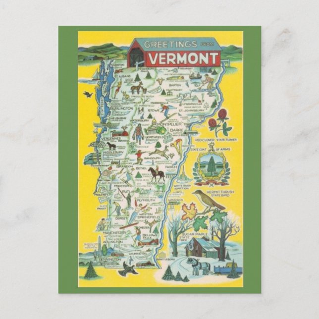 Postal del mapa del estado de Vermont (Anverso)