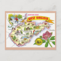 Postal del mapa del estado de Virginia Occidental