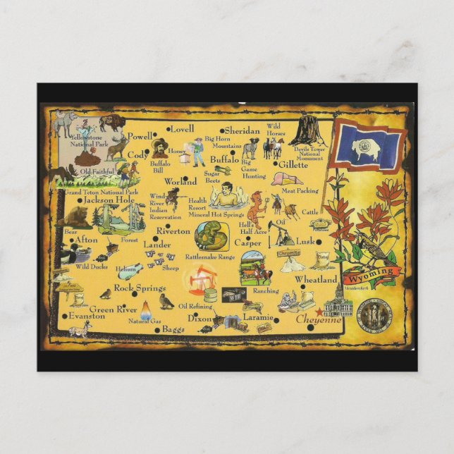 Postal del mapa del estado de Wyoming (Anverso)