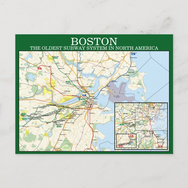 Postal del mapa del metro de Bostons MBTA (Anverso)