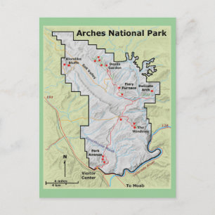 Postal del mapa del parque nacional de los Arcos