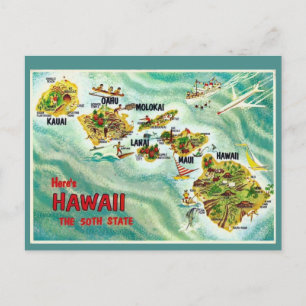 postal del mapa estatal de Hawaii