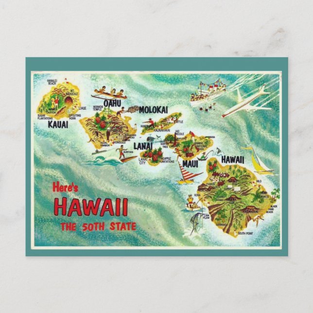 postal del mapa estatal de Hawaii (Anverso)